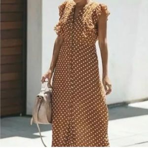 Hayden Los Angeles Mustard and White Polka Dot Dress